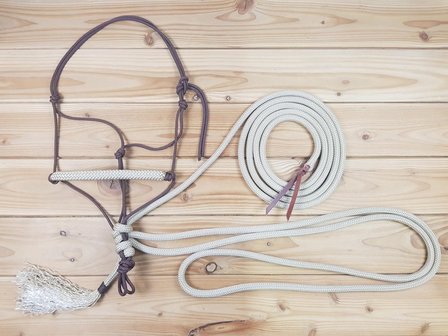 SET - Natural hackamore - Touwhalster, teugels &amp; leadrope in 1