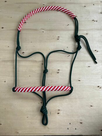 Touwhalster zacht neus en kopstuk| FULL | Donkergroen met rood/wit