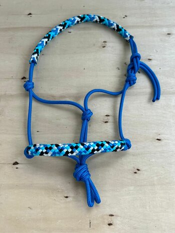 Touwhalster zacht neus en kopstuk| MINI | Middenblauw met middenblauw/wit/zwart/turquoise 