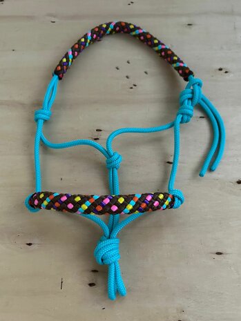 Touwhalster zacht neus en kopstuk| MINI | Turquoise met flowerpower 